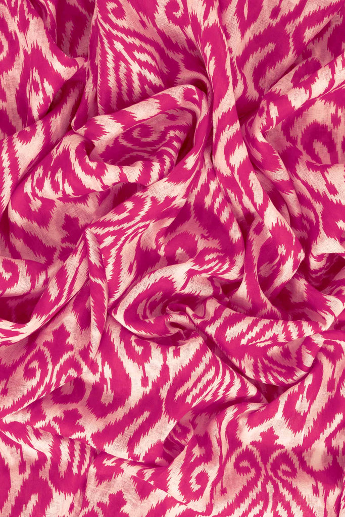 saffron-lightweight-cotton-scarf-fuchsia-damask-print-close-up-soft-material