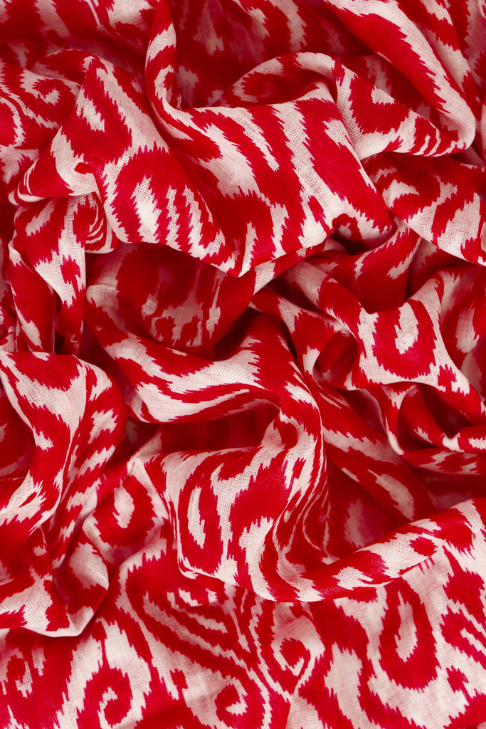 saffron-lightweight-cotton-scarf-red-damask-print-folded-bold-pattern