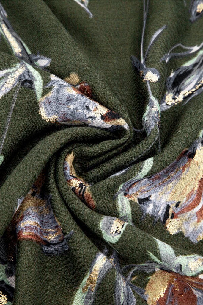 vaeda-khaki-floral-lightweight-scarf-close-up-material