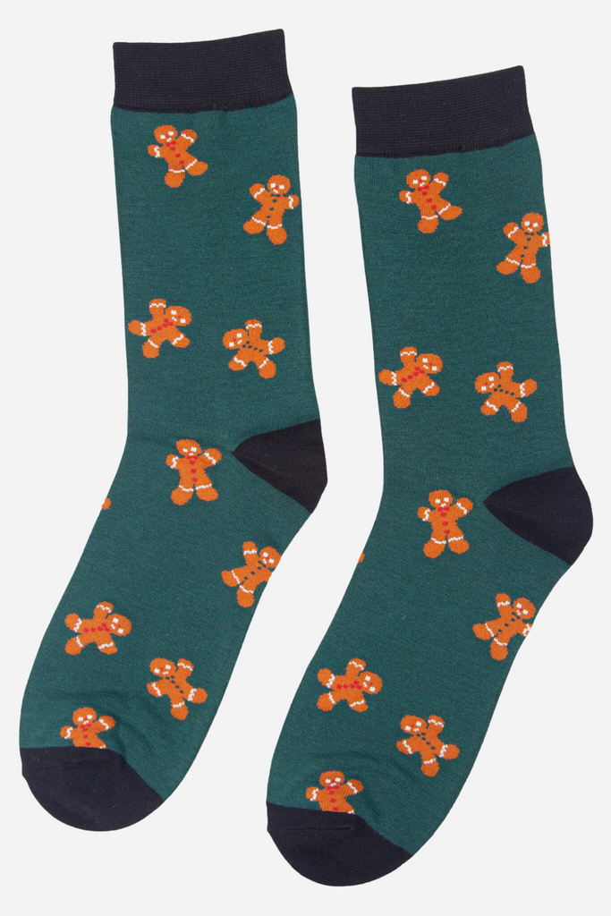 green and orange xmas gingerbreadmen socks