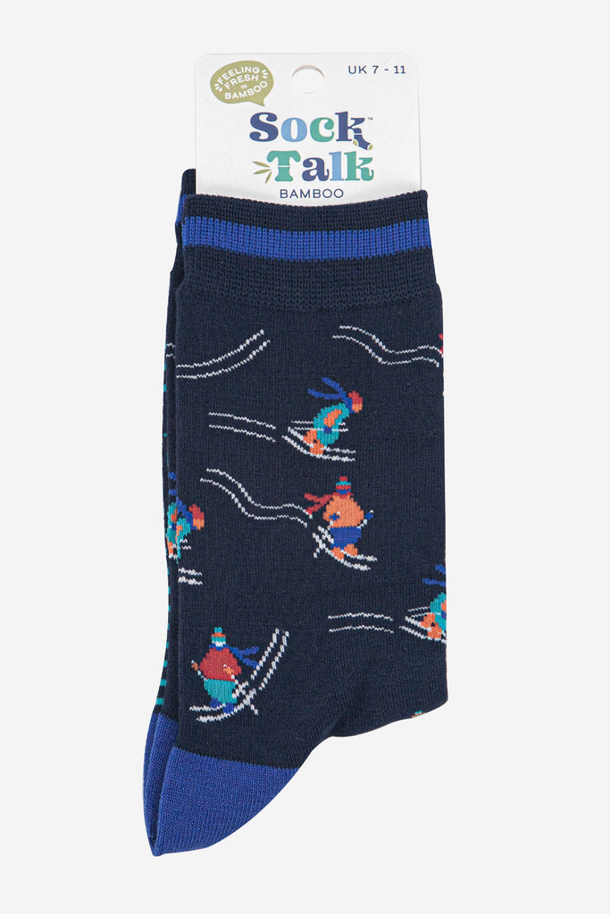 mens-bamboo-socks-navy-blue-skiing-in-sock-talk-packaging