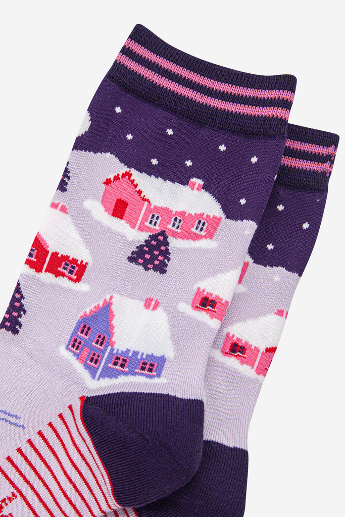 womens-bamboo-socks-navy-blue-winter-village-close-up
