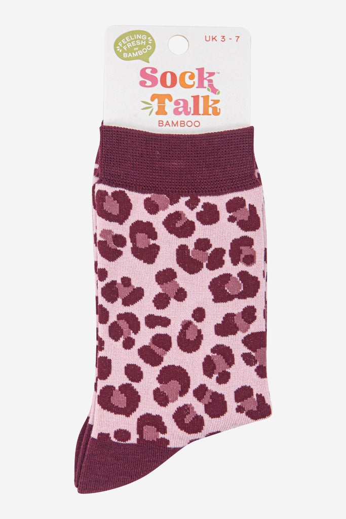 womens-bamboo-socks-light-pink-berry-leopard-in-sock-talk-packaging
