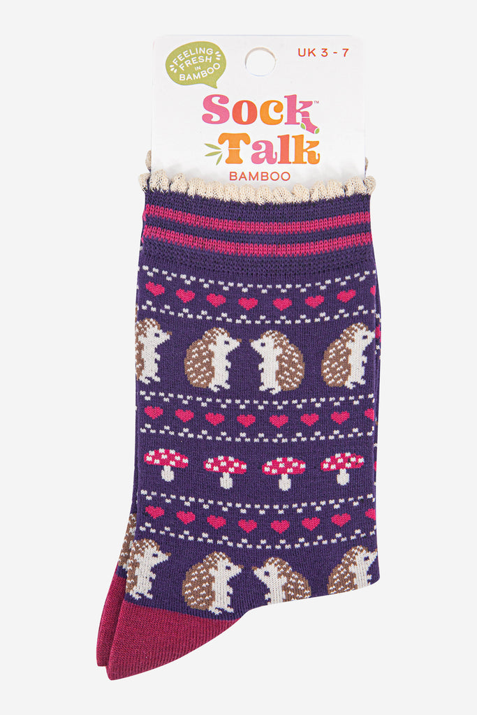 womens-bamboo-socks-navy-blue-hedgehog-toadstool-fair-isle-in-sock-talk-packaging