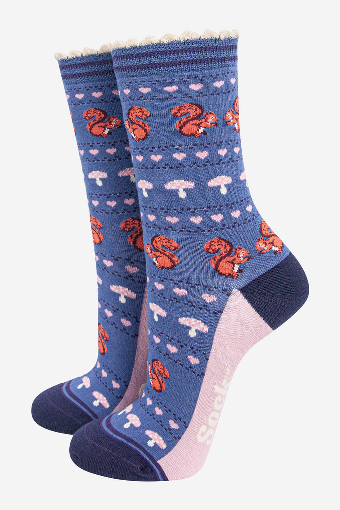 womens-bamboo-socks-denim-blue-navy-blue-squirrel-fair-isle-woodland-animals