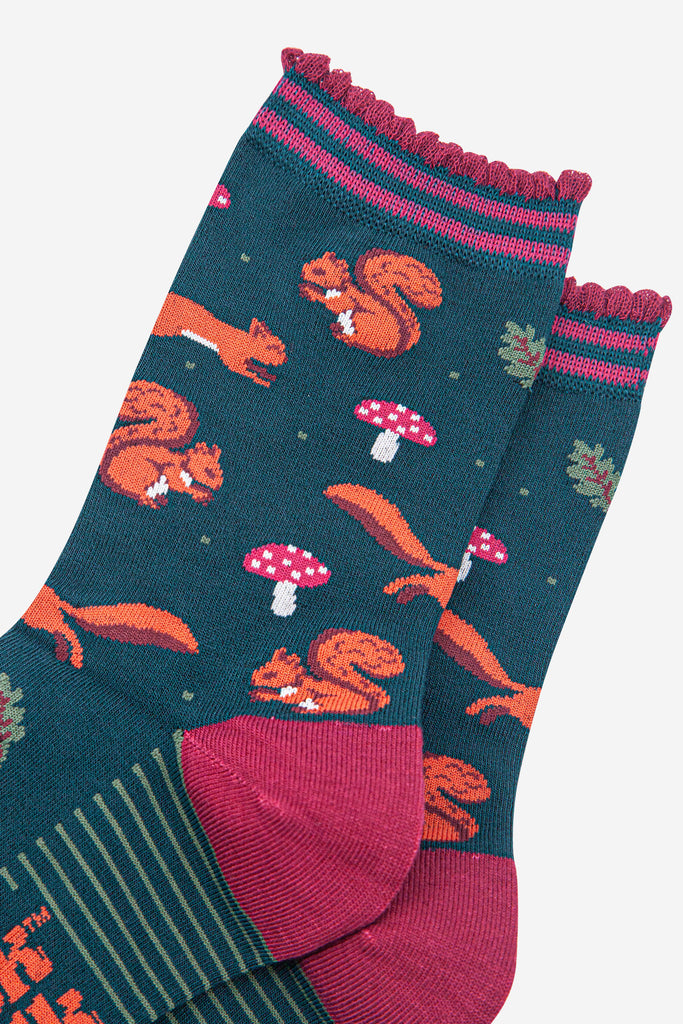 womens-bamboo-socks-forest-green-berry-squirrel-and-toadstool-close-up