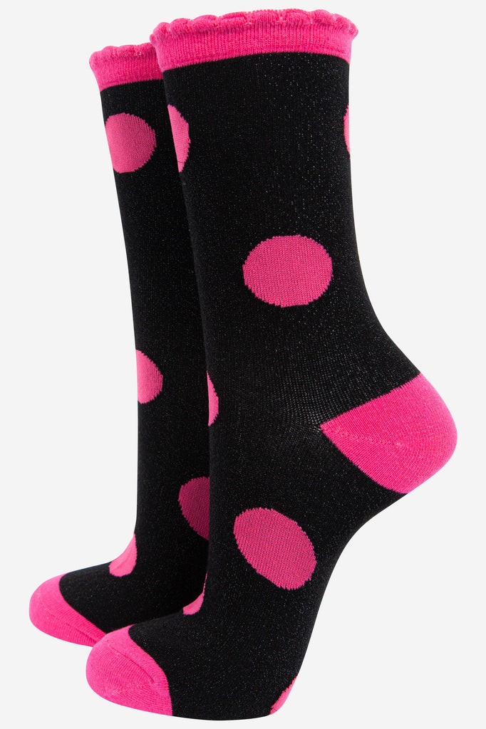 womens-large-polka-dot-glitter-socks-fuchsia-lime-3-pack-pink