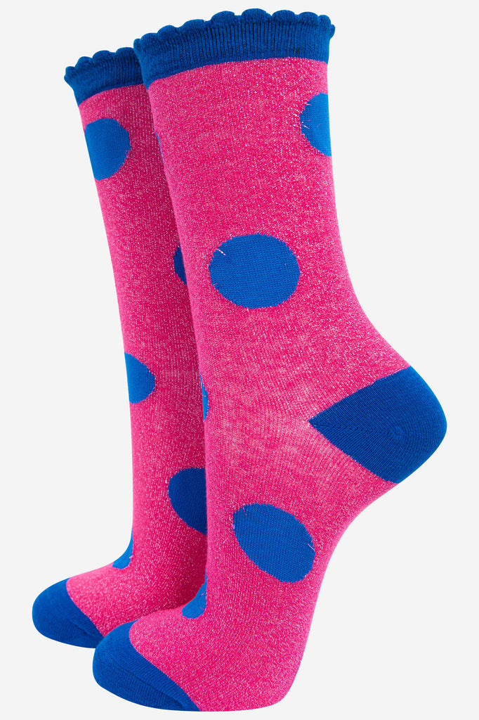 womens-large-polka-dot-glitter-socks-pink-green-3-pack-pink