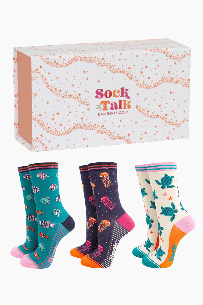 womens-bamboo-socks-gift-box-sea-life-colourful-ankle-socks-set