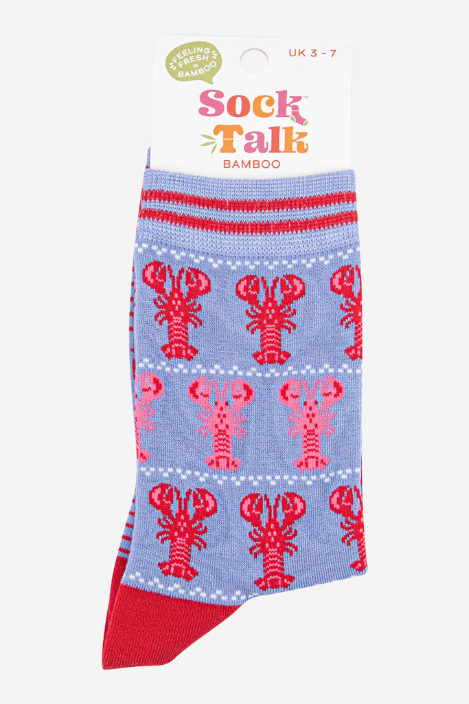 womens-bamboo-socks-light-blue-red-lobsters-in-sock-talk-packaging