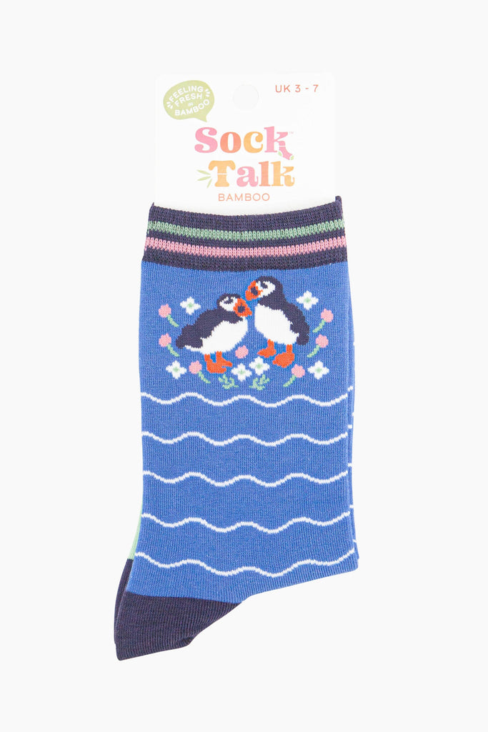 womens-bamboo-socks-blue-puffins-and-flowers-in-sock-talk-packaging-uk-size-3-7