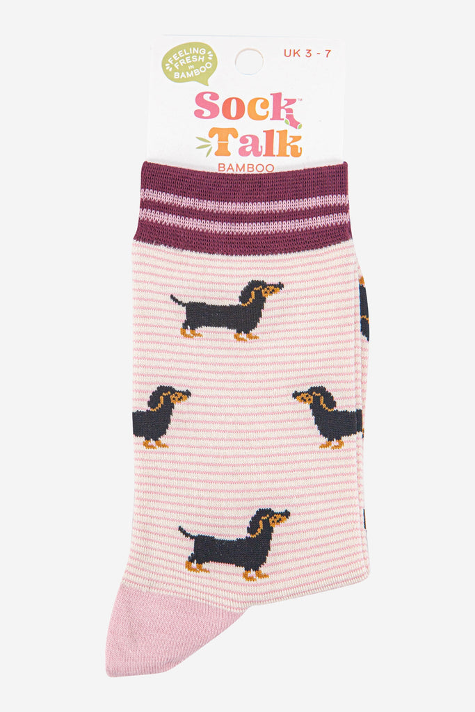 womens-bamboo-socks-cream-berry-sausage-dog-stripes-in-sock-talk-packaging