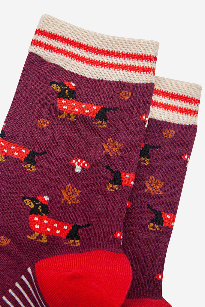 womens-bamboo-socks-berry-cream-sausage-dogs-toadstools-close-up