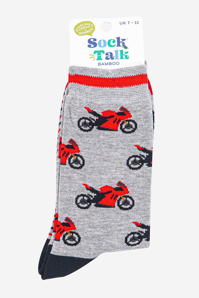 mens-bamboo-socks-light-grey-red-motorbikes-in-sock-talk-packaging