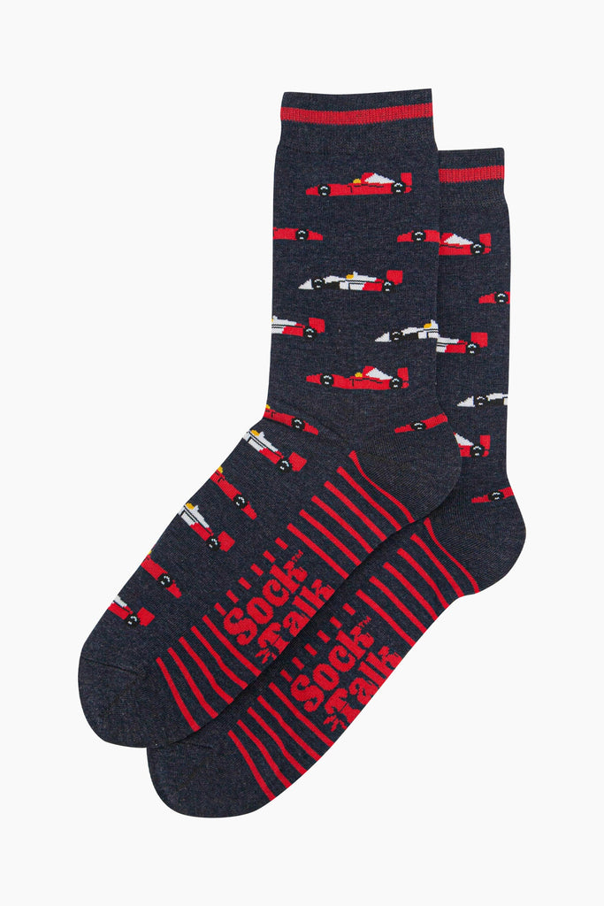 mens-bamboo-socks-navy-race-cars-laying-flat-racing-car-pattern-repeated