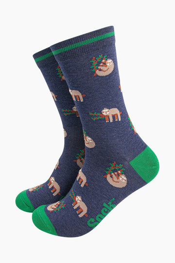 mens-bamboo-socks-navy-sloth-pattern-lazy-jungle-sloths