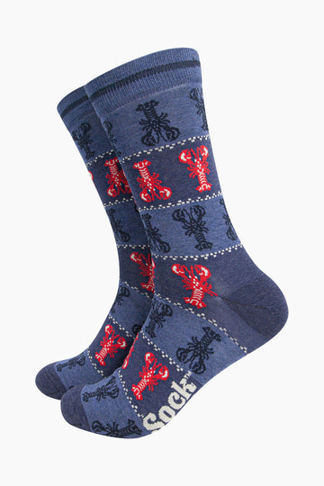 mens-bamboo-socks-denim-blue-lobster-fair-isle-pattern-red-lobsters-blue-lobsters-fair-isle-dots