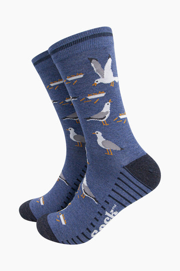 mens-bamboo-socks-denim-blue-thieving-seagulls-pattern-grey-seagull-birds-stealing-french-fries