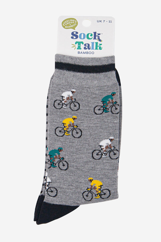 mens-bamboo-socks-grey-marl-black-mountain-bikes-in-sock-talk-packaging