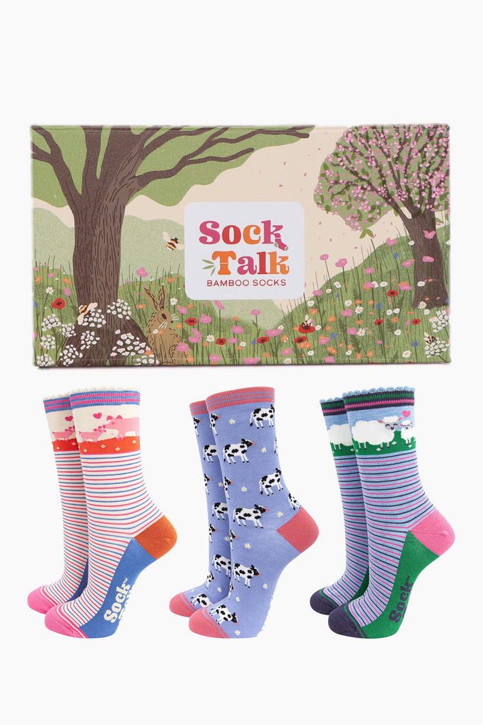 womens-bamboo-socks-gift-box-farm-animals-three-colourful-socks