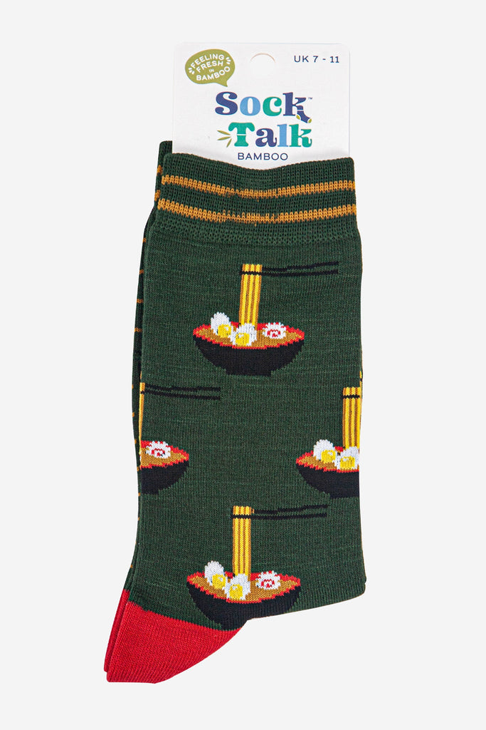 mens-bamboo-socks-khaki-black-ramen-in-sock-talk-packaging