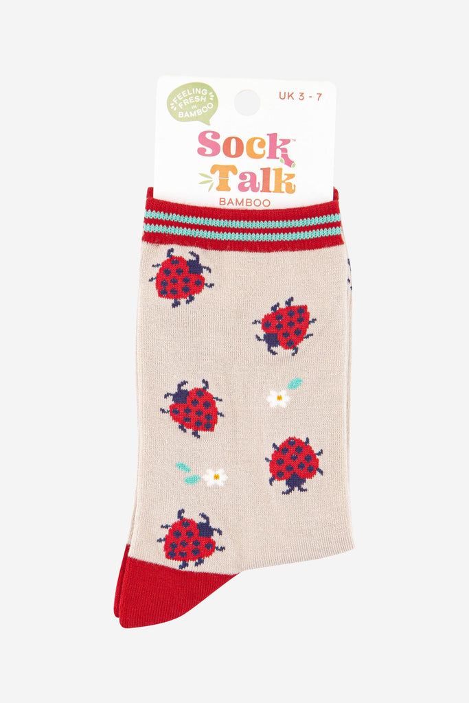 red ladybird print bamboo socks uk size 3-7