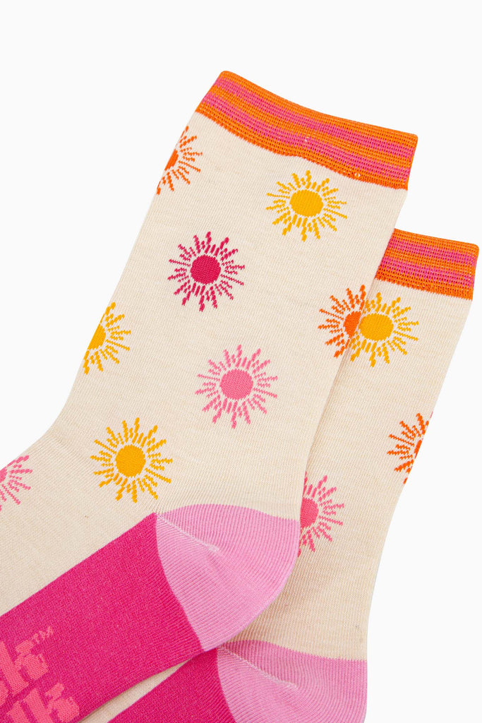 womens-bamboo-socks-cream-multi-sunshine-close-up-summer-suns-are-hot-pink-yellow-orange-light-pink