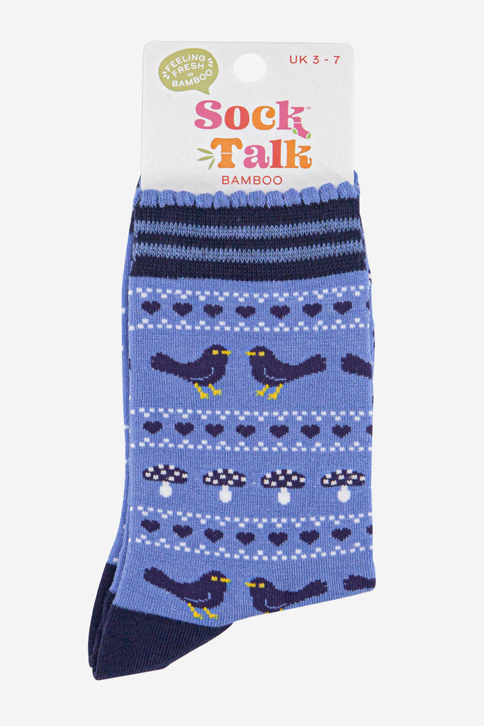 womens-bamboo-socks-denim-blue-navy-blue-blackbird-fair-isle-in-sock-talk-packaging