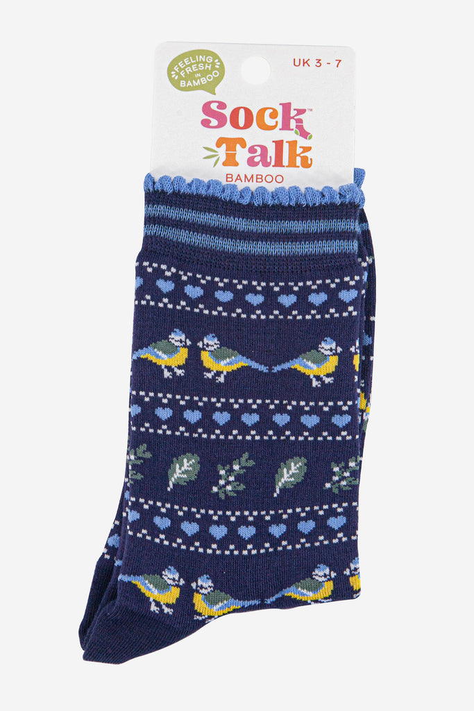 womens-bamboo-socks-navy-blue-blue-tit-fair-isle-in-sock-talk-packaging