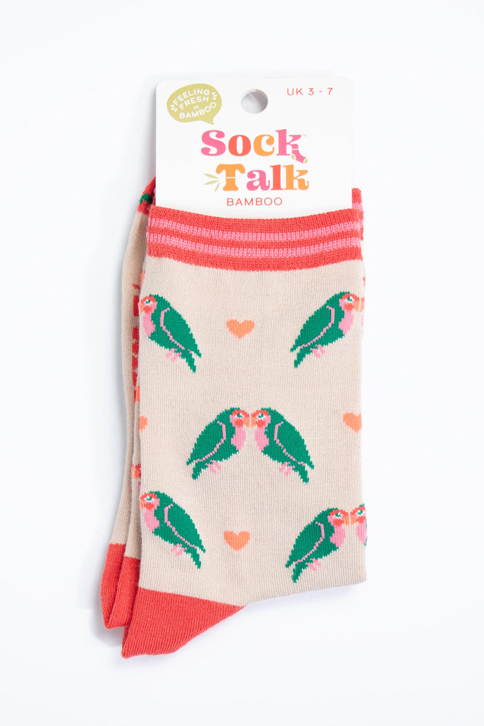love bird bamboo socks in their sock talk packaging, these socks are a uk size 3-7