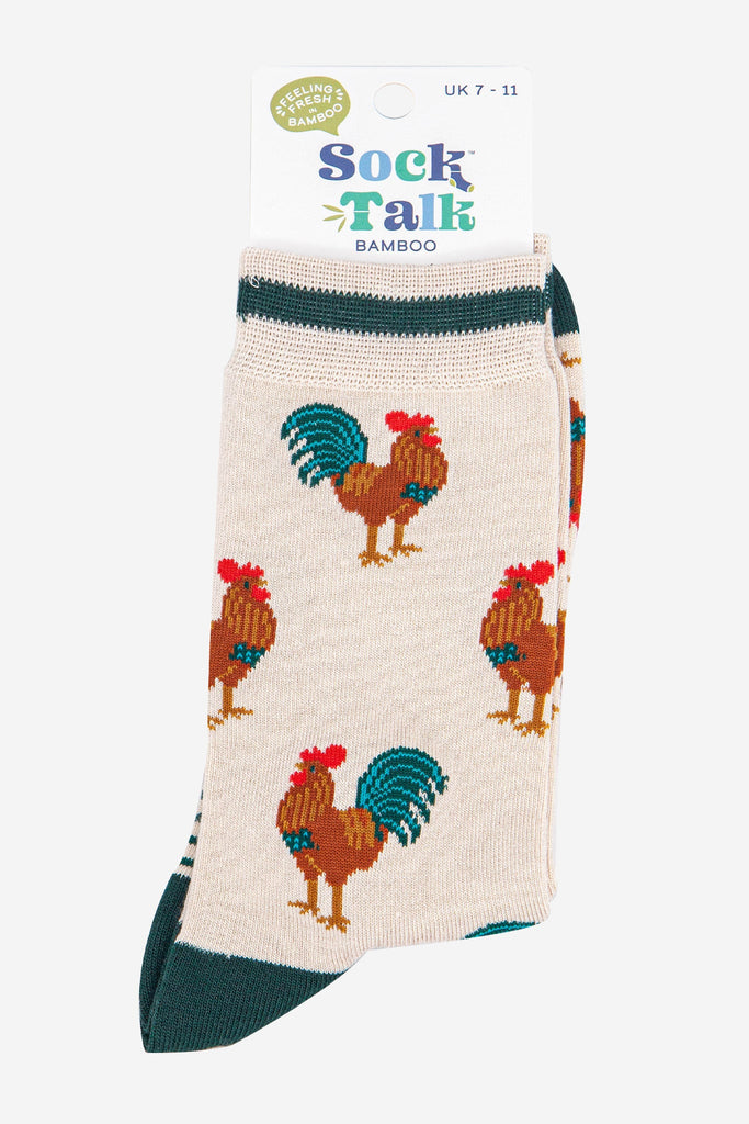 mens-bamboo-socks-cream-green-rooster-in-sock-talk-packaging