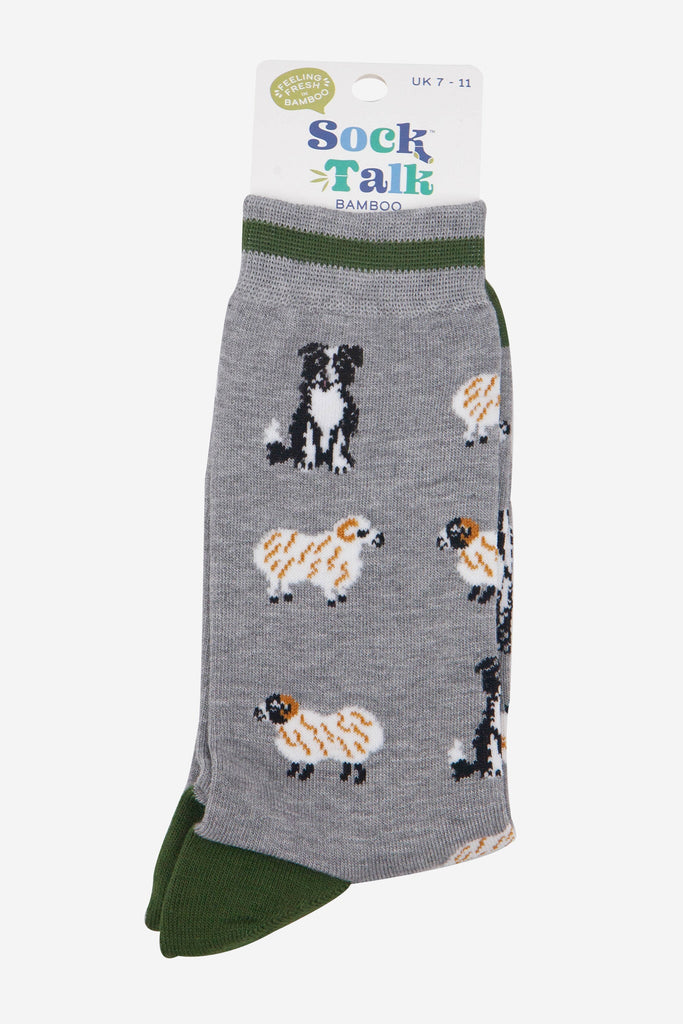 mens-bamboo-socks-grey-marl-green-sheep-and-sheepdog-in-sock-talk-packaging