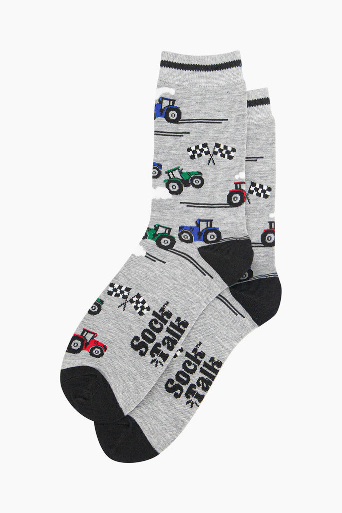 mens-bamboo-socks-grey-tractor-racing-laying-flat