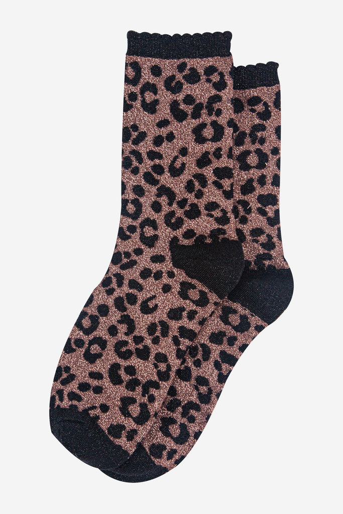 womens-chocolate-leopard-print-glitter-socks-laying-flat