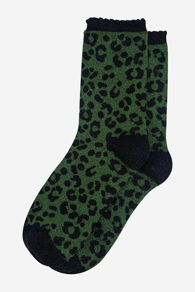 womens-khaki-leopard-print-glitter-socks-laying-flat