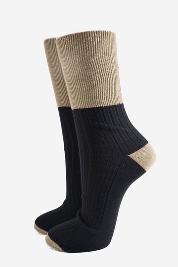 black cotton socks with contrasting gold glitter cuff, heel and toe