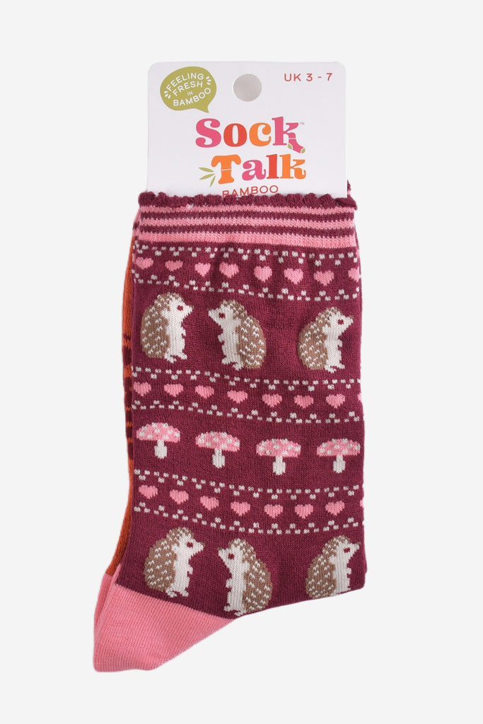 hedgehog fair isle bamboo socks in their sock talk packaging, these socks are a uk size 3-7