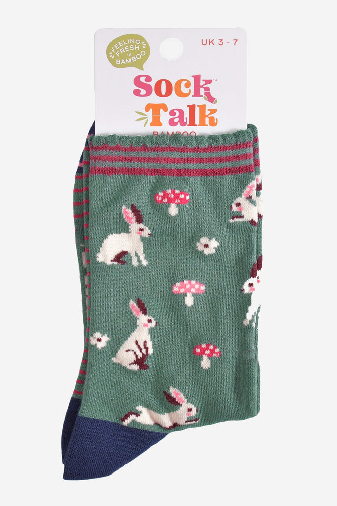 woodland rabbit bamboo socks in their sock talk packaging, these socks are a uk size 3-7