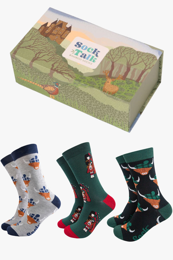 mens-socks-gift-box-forest-green-scottish-highlands