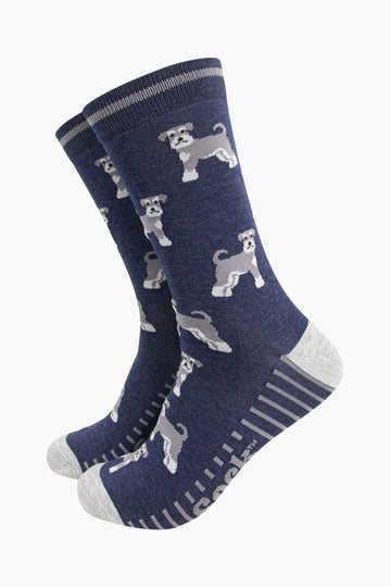 mens-bamboo-socks-navy-schnauzer-pattern-playful-grey-dogs