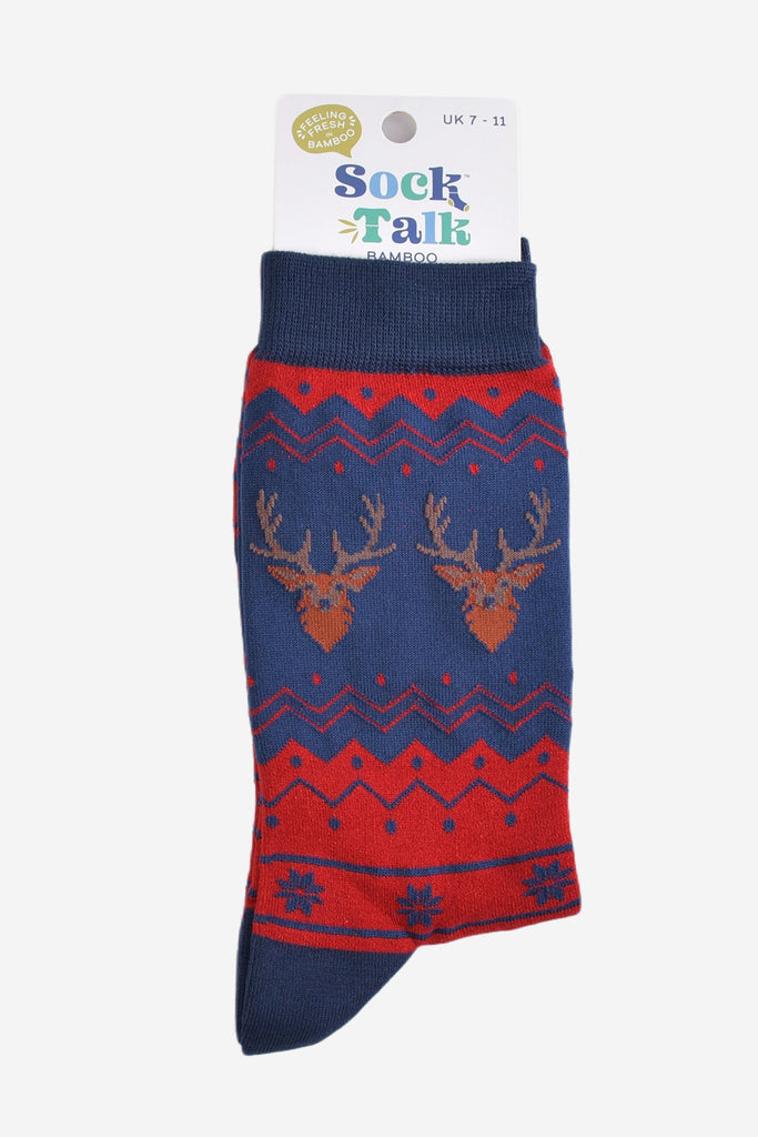 stag and fair isle bamboo socks in their sock talk packaging, these socks are a uk size 7-11