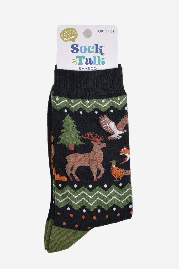 woodland animals bamboo socks in their sock talk packaging, these socks are a uk size 7-11