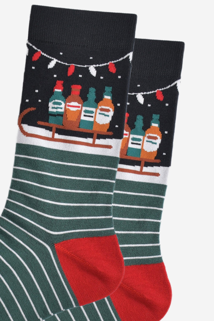 close up of the ankle of the socks, showing clearly the sledge and drinks