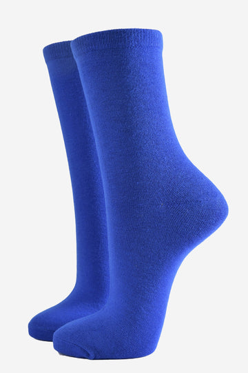 womens plain royal blue bamboo ankle socks