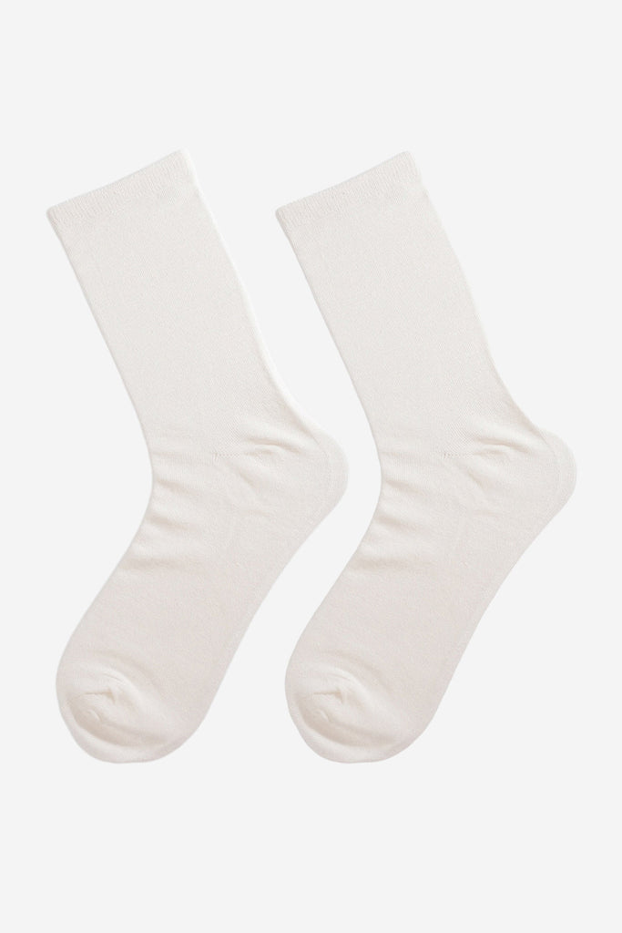 plain white bamboo socks laying flat