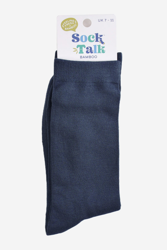 navy blue bamboo socks in their sock talk packaging, these socks are a uk size 7-11