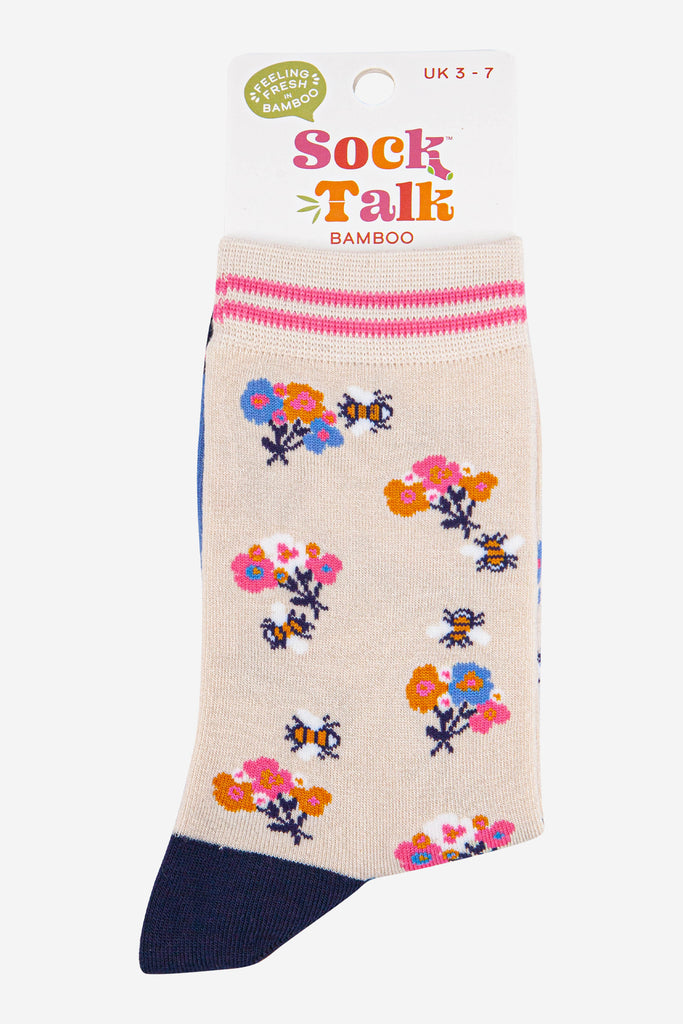 womens-bamboo-socks-cream-navy-blue-bee-posy-in-sock-talk-packaging