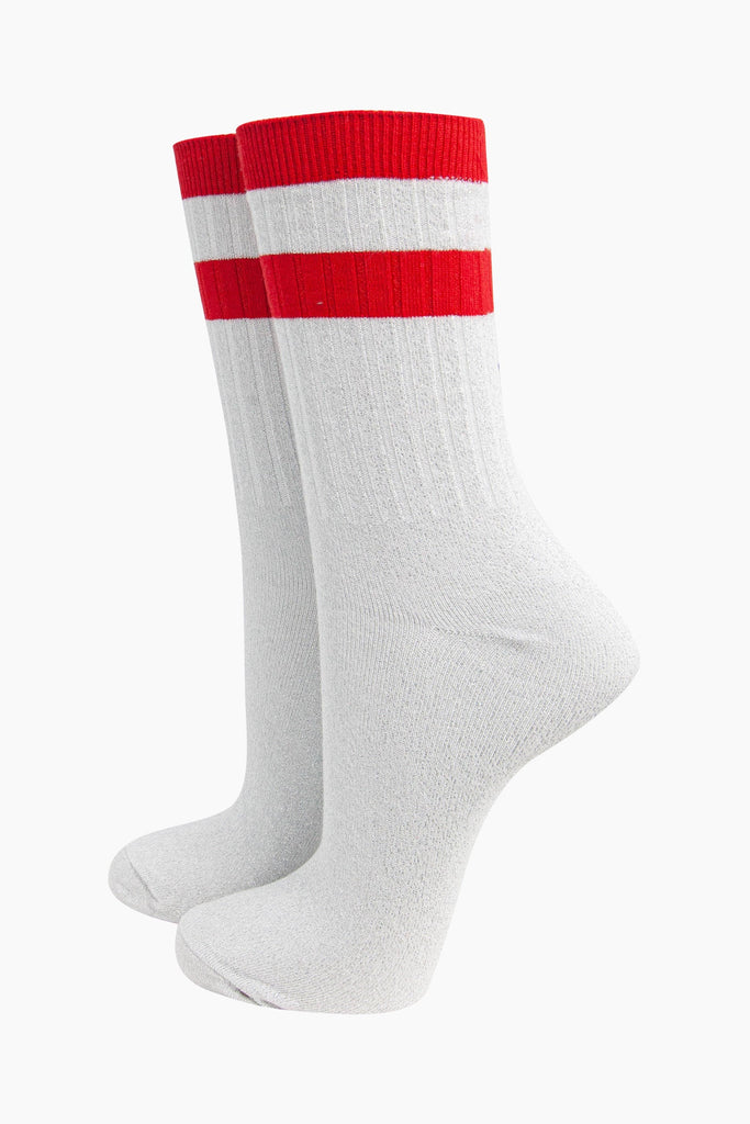 womens-glitter-socks-white-red-striped-cuff-sparkling-white-ribbed-cotton