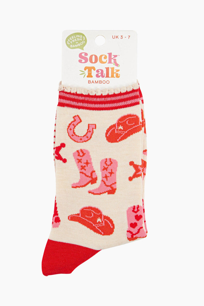 womens-bamboo-socks-cream-western-cowboy-in-sock-talk-packaging-ankle-socks-uk-size-3-7