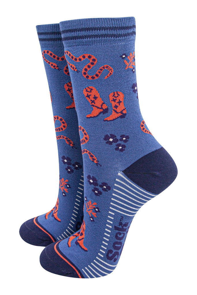 womens-bamboo-socks-navy-blue-denim-blue-cowboy-snakes-wildwest